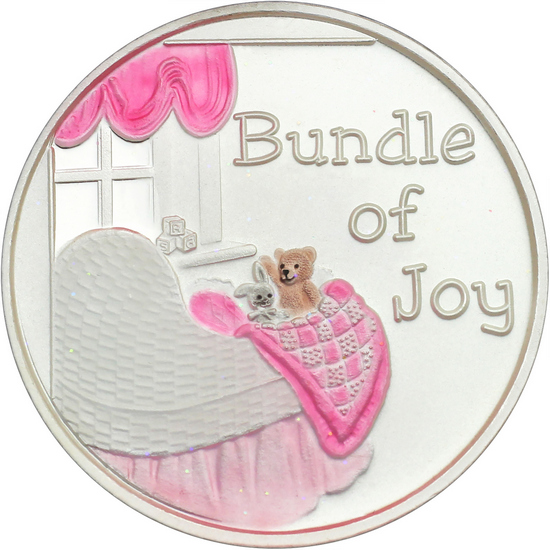 Welcome Baby Bundle of Joy 1oz .999 Silver Medallion Enameled Pink Dated 2025 in Gift Box Welcome Baby Bundle of Joy 1oz .999 Silver Medallion Enameled Pink Dated 2025 in Gift Box