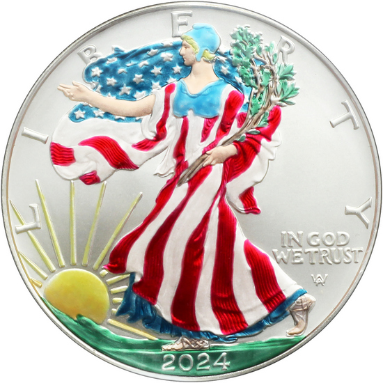 Hand-Enameled 2024 Silver American Eagle BU Coin in Gift Box