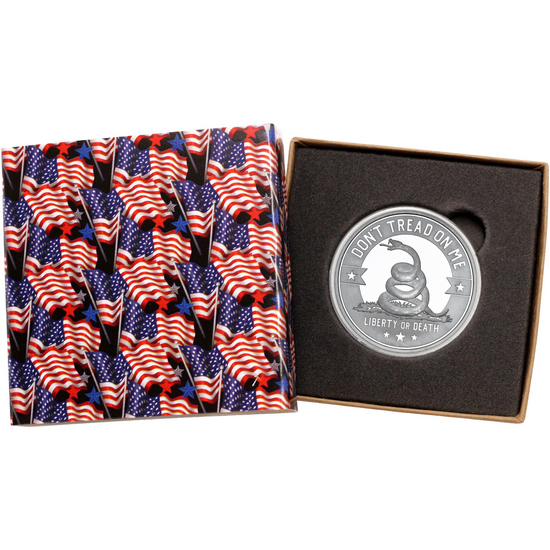 Don't Tread on Me Rattlesnake 1oz .999 Silver Medallion in Gift Box