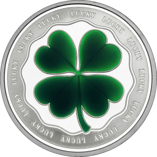 Lucky Four Leaf Clover 1oz .999 Silver Medallion Enameled in Gift Box Lucky Four Leaf Clover 1oz .999 Silver Medallion Enameled in Gift Box