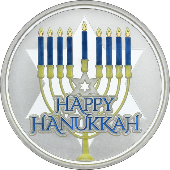 2025 Happy Hanukkah 1oz .999 Silver Medallion Enameled in Gift Box 2025 Happy Hanukkah 1oz .999 Silver Medallion Enameled in Gift Box