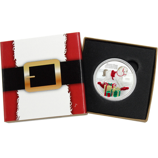 2025 Baby's First Christmas Rocking Horse 1oz .999 Silver Medallion Enameled in Gift Box