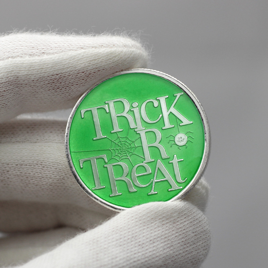 Halloween Trick or Treat Glow-in-the-Dark Half Ounce .999 Silver Medallion Enameled in Gift Box