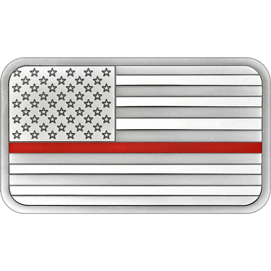 American Flag Red Line 5oz .999 Silver Bar Enameled in Gift Box American Flag Red Line 5oz .999 Silver Bar Enameled in Gift Box
