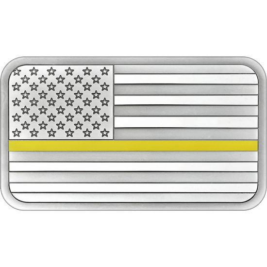 American Flag Gold Line 5oz .999 Silver Bar Enameled in Gift Box American Flag Gold Line 5oz .999 Silver Bar Enameled in Gift Box