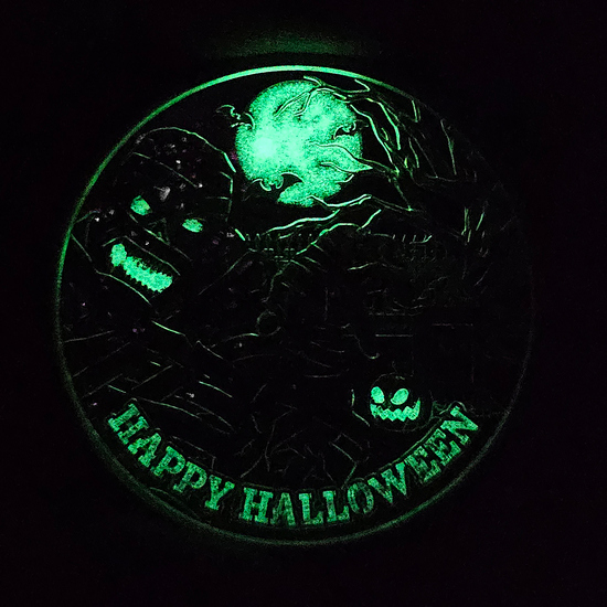 Happy Halloween Graveyard Mummy Glow-in-the-Dark 1oz .999 Silver Medallion Enameled in Gift Box