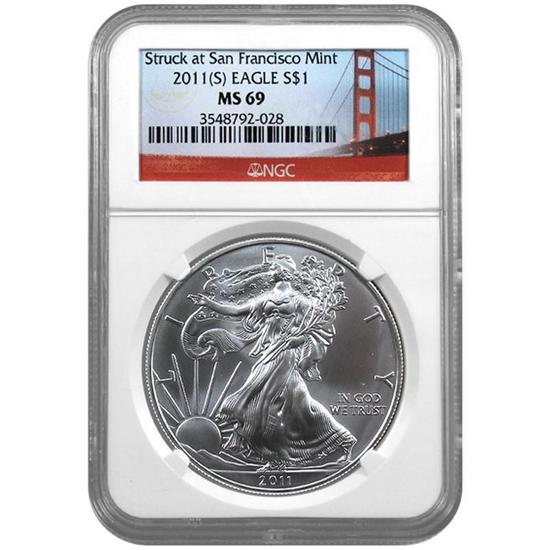 2011 S Silver American Eagle San Francisco Mint MS69 NGC Bridge Label