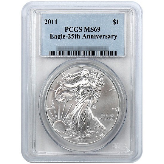 2011 Silver American Eagle 25th Anniversary MS69 PCGS