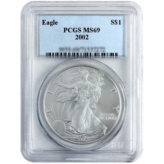 2002 Silver American Eagle MS69 PCGS