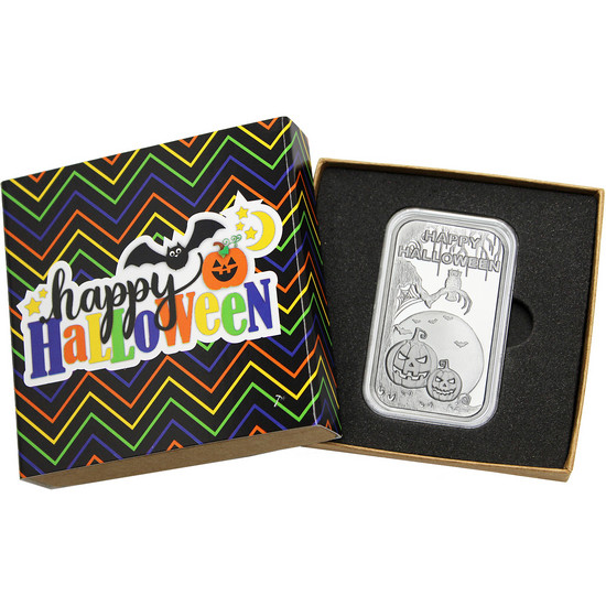 Happy Halloween Frightful Night 1oz .999 Silver Bar in Gift Box