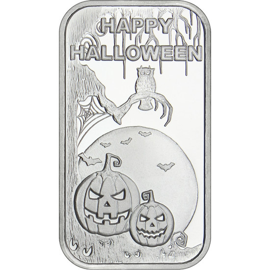 Happy Halloween Frightful Night 1oz .999 Silver Bar in Gift Box Happy Halloween Frightful Night 1oz .999 Silver Bar in Gift Box