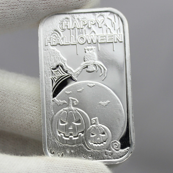 Happy Halloween Frightful Night 1oz .999 Silver Bar Dated 2021 in Gift Box
