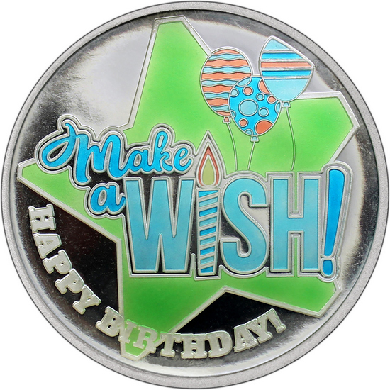 Make a Wish! Happy Birthday 1oz .999 Silver Medallion Blue Enameled Dated 2025 in Gift Box Make a Wish! Happy Birthday 1oz .999 Silver Medallion Blue Enameled Dated 2025 in Gift Box