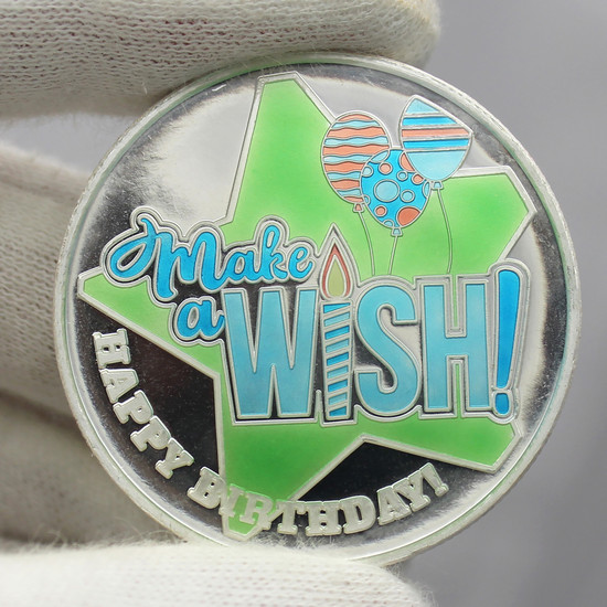 Make a Wish! Happy Birthday 1oz .999 Silver Medallion Blue Enameled Reflective View