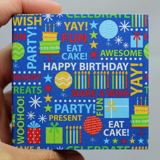 Blue Happy Birthday Stylized Words Box Sleeve Option