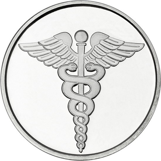 Close Up of Medical 1oz .999 Silver Round