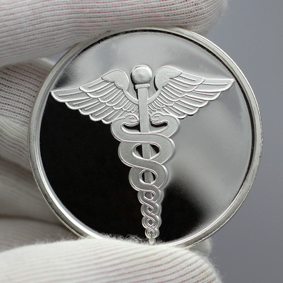 Medical 1oz .999 Silver Medallion in Reflective View