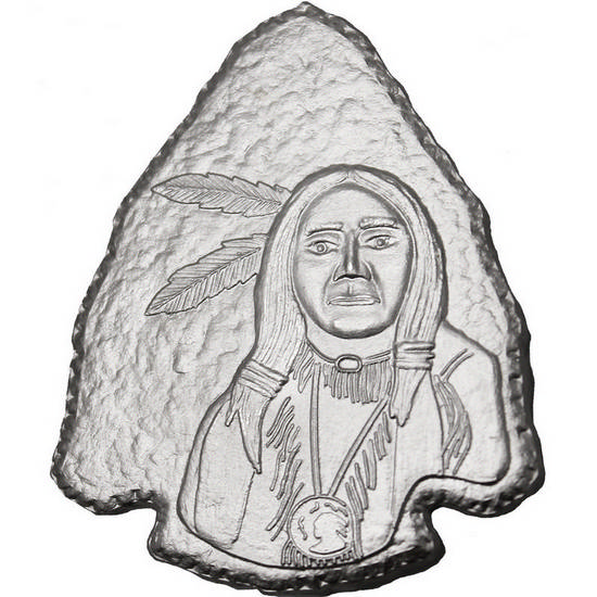 Arrowhead Shaped Silver Piece Obverse with the Indian Image Arrowhead Shaped Silver Piece Obverse with the Indian Image