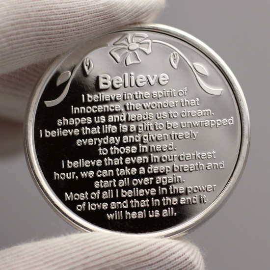 Believe 1oz .999 Silver Medallion Close Up Reflection