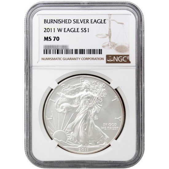 2011 W Burnished Silver American Eagle 25th Anniversary MS70 NGC Brown Label