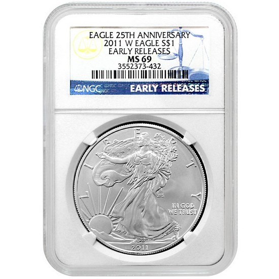2011 W Silver American Eagle MS69 Burnished ER NGC Blue Label