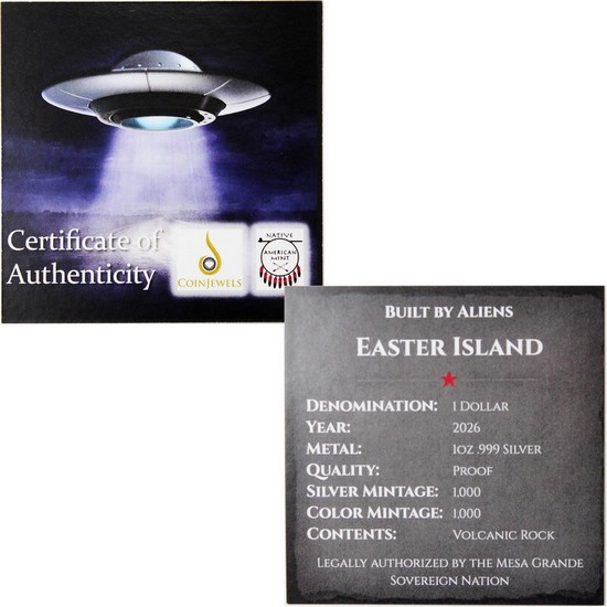 2026 Mesa Grande Built By Aliens Easter Island 1 oz Proof Silver