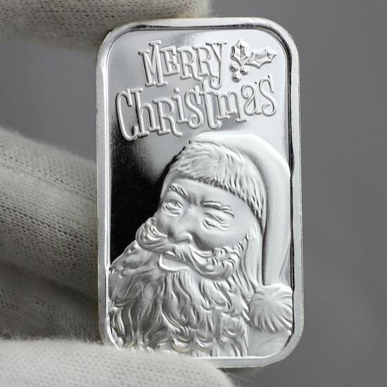 Close Up of 2020 Merry Christmas Santa Claus Waving with Bag of Toys 1oz .999 Silver Bar