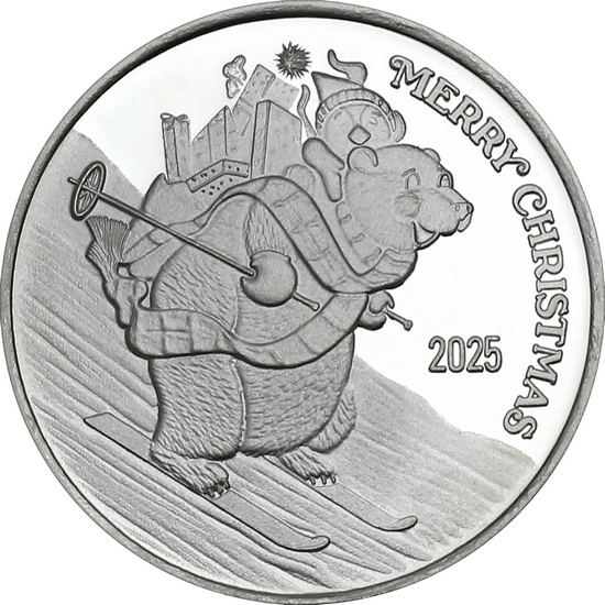 2025 Merry Christmas Skiing Polar Bear Delivery 1oz .999 Silver Medallion in Gift Box 2025 Merry Christmas Skiing Polar Bear Delivery 1oz .999 Silver Medallion in Gift Box