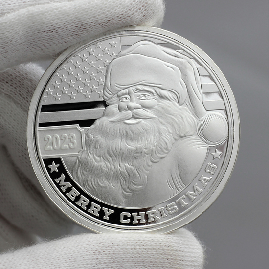2023 Merry Christmas Patriotic Santa Claus 1oz .999 Silver Medallion in Gift Box