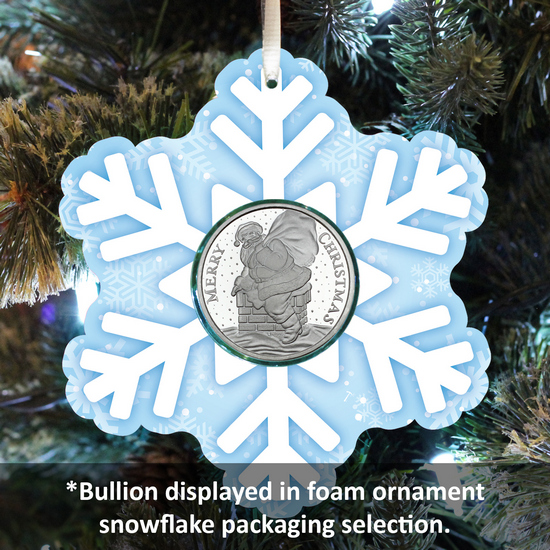 Santa Claus Ho Ho Ho 1oz .999 Silver Medallion in Stocking Ornament Holder