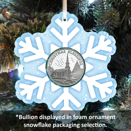Community Christmas Tree Lighting Celebration 1oz .999 Silver Medallion in Stocking Ornament Holder