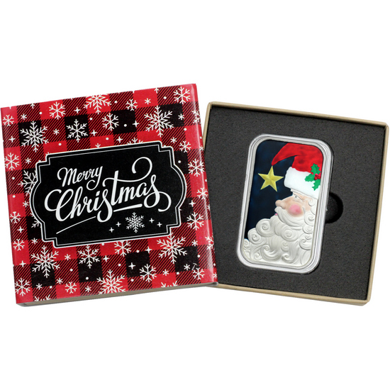 2023 Santa Claus Looking to the Star 1oz .999 Silver Bar Enameled in Gift Box