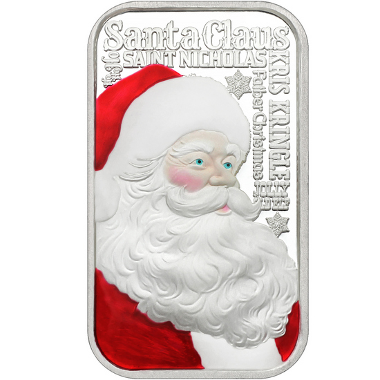 2025 Santa Claus Nicknames 1oz .999 Silver Bar Enameled in Gift Box 2025 Santa Claus Nicknames 1oz .999 Silver Bar Enameled in Gift Box