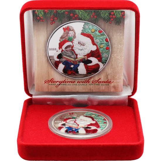 Limited! 2025 Storytime with Santa 1oz .999 Silver Medallion Enameled in Clamshell Gift Box with COA