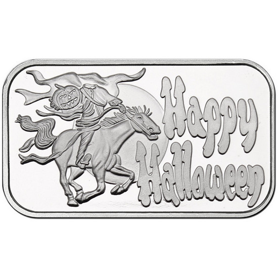 Happy Halloween Headless Horseman 1oz .999 Silver Bar in Gift Box Happy Halloween Headless Horseman 1oz .999 Silver Bar in Gift Box