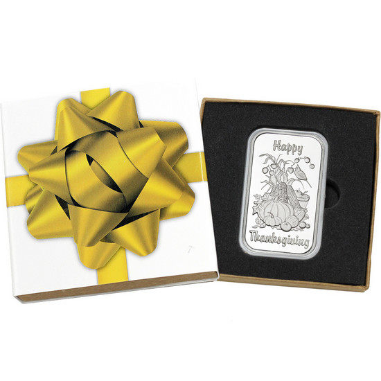 Happy Thanksgiving Harvest Gathering 1oz .999 Silver Bar in Gift Box