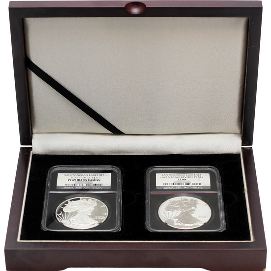 2012 S Silver American Eagle 2pc Set PF69 NGC Retro Holder Retro Label