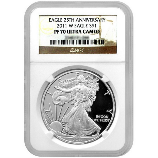 2011 W 25th Anniversary Silver American Eagle PF70 UC NGC Brown Label