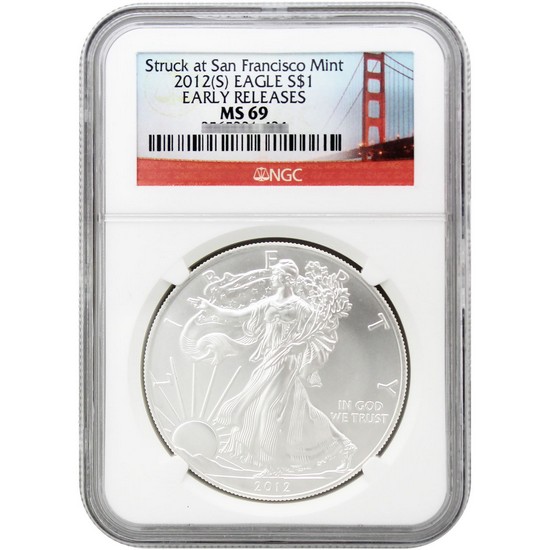 2012(S) Silver American Eagle Struck at San Francisco MS69 Early Releases NGC Bridge Label