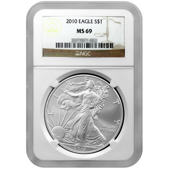 2010 Silver American Eagle MS69 NGC Brown Label