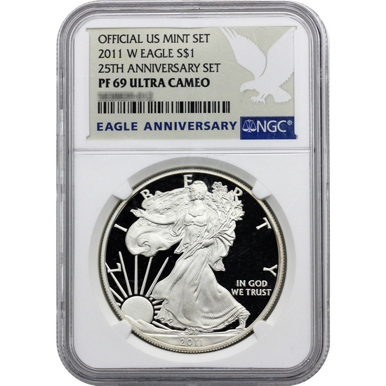 2011 W Silver American Eagle PF69 UC NGC 25th Anniv Label