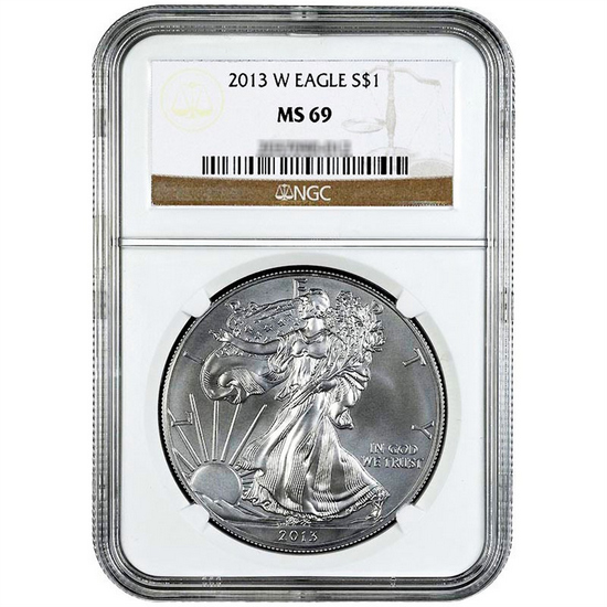2013 W Silver American Eagle MS69 Burnished NGC Brown Label