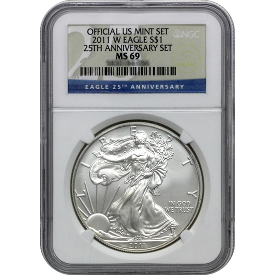 2011 W Silver American Eagle MS69 Burnished NGC 25th Anniversary Set Label