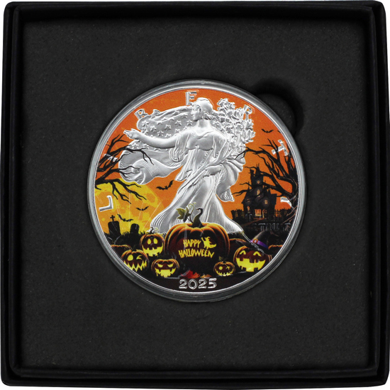 2025 Colorized Special Edition Halloween Silver American Eagle BU Coin in Box with COA
