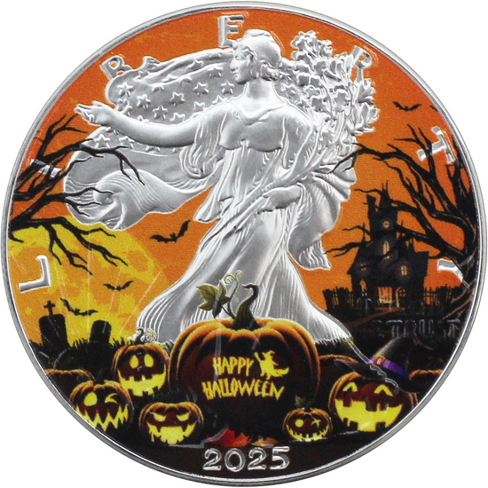 2025 Colorized Special Edition Halloween Silver American Eagle BU Coin in Box with COA 2025 Colorized Special Edition Halloween Silver American Eagle BU Coin in Box with COA