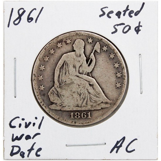 1861 Liberty Seated Half Dollar in Average Circulated Condition