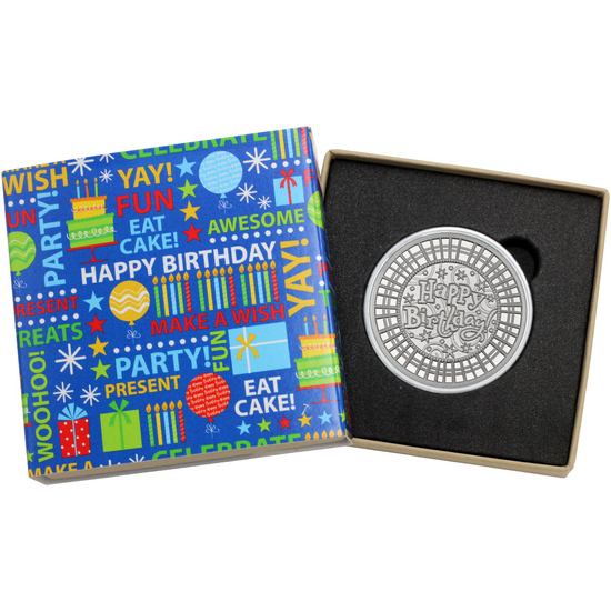 Happy Birthday Stripes 1oz .999 Silver Medallion Dated 2023 in Gift Box