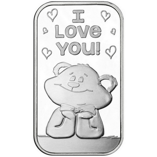 I Love You Daydreaming Teddy Bear 1oz .999 Silver Bar in Gift Box