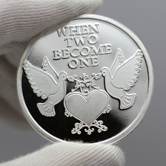 When Two Become One Doves 1oz .999 Silver Medallion Dated 2020 in Gift Box