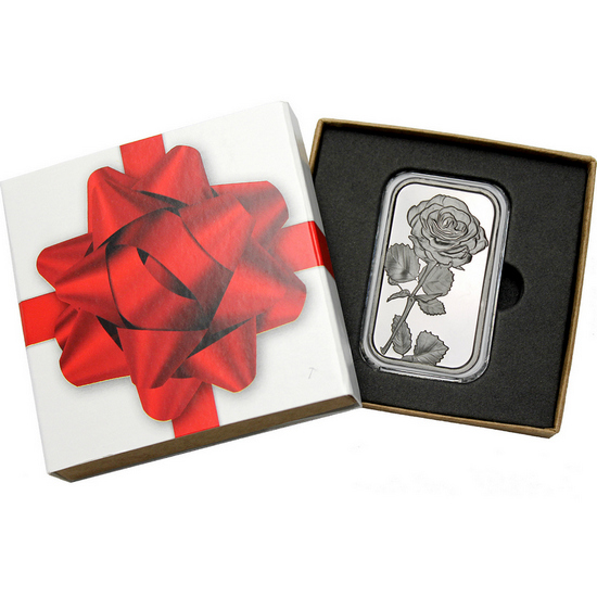 Rose 1oz .999 Silver Bar in Gift Box Rose 1oz .999 Silver Bar in Gift Box